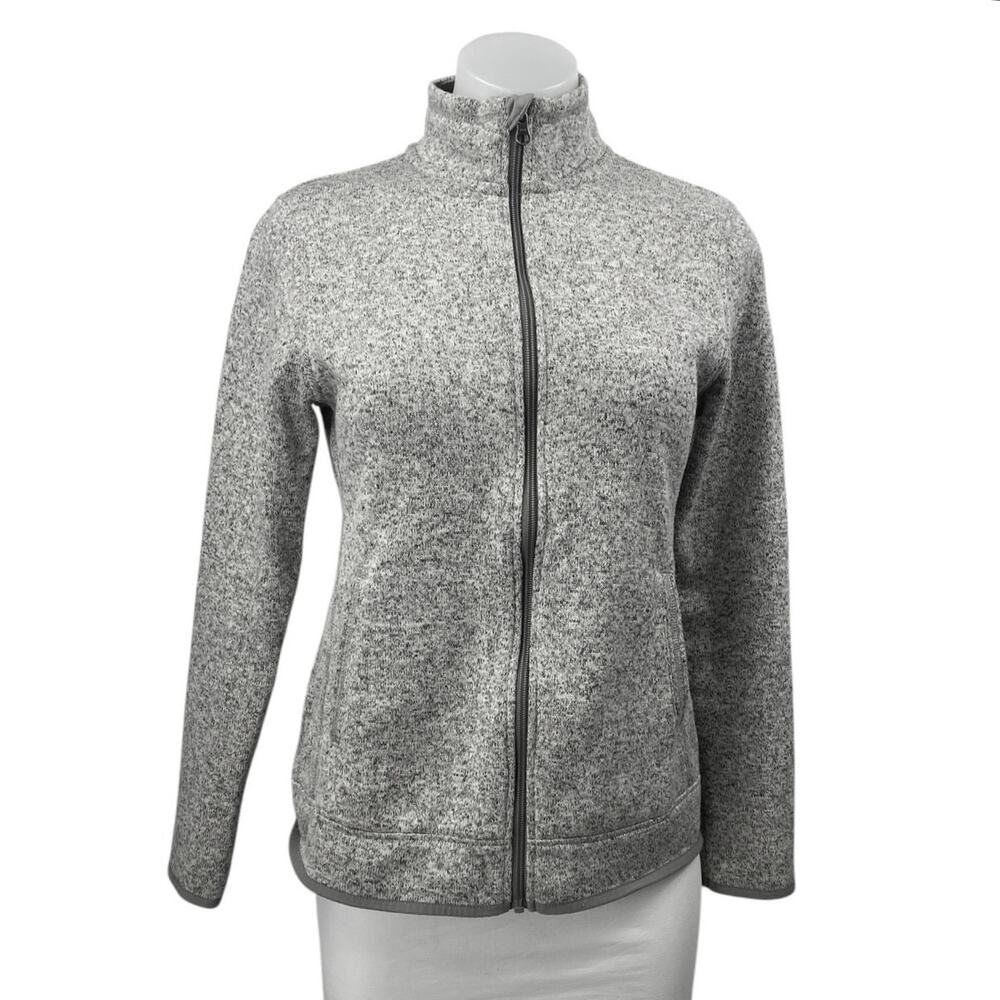 Eddie Bauer Women's Gray Long Sleeve Turtleneck Fleece Full Zip Sweater Top S